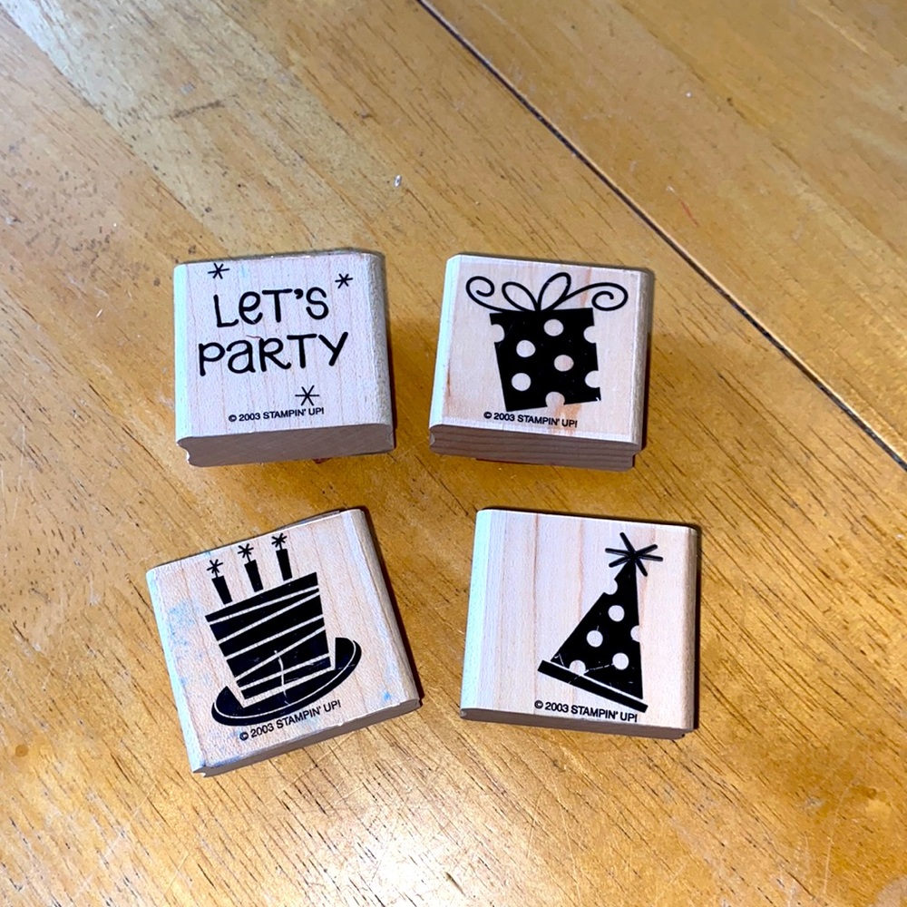 4 party wood rubber stamps